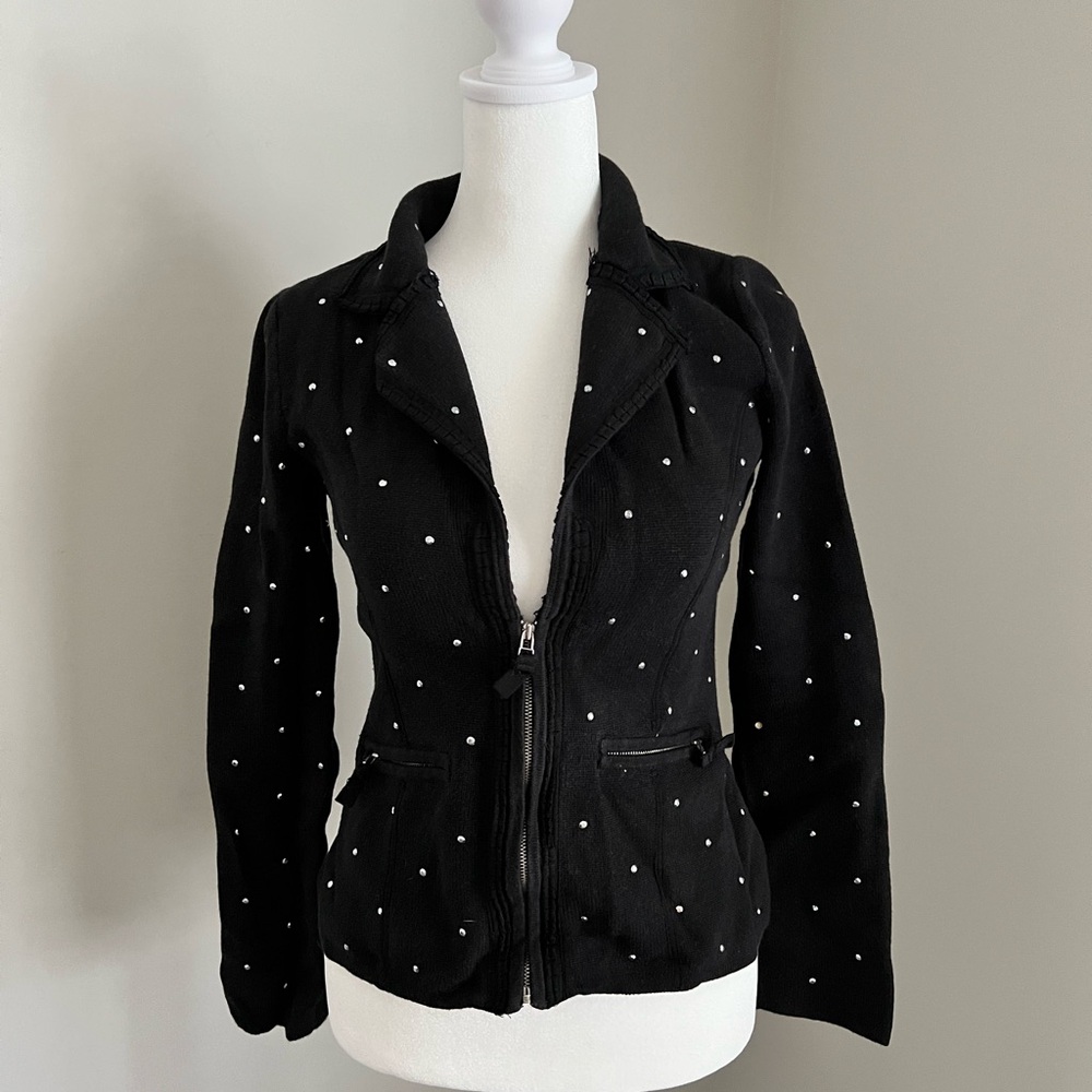 WHBM Black Rhinestone Studded Women's Sweater Jacket